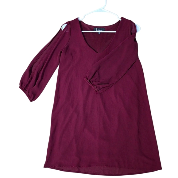 Lulu's Burgundy V-Neck Dress - Picture 7 of 7